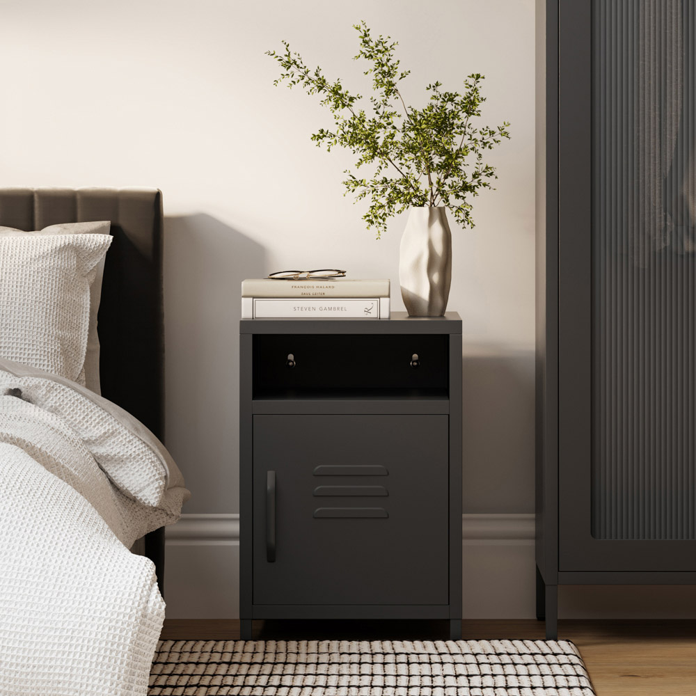 LPD Home Dillon Single Door Single Shelf Black Bedside Cabinet Image 6