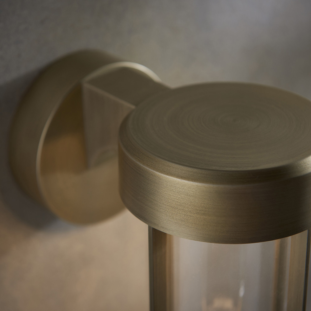 Merano Benevento Clear Glass Shade Brushed Gold LED Outdoor Wall Lamp Image 5