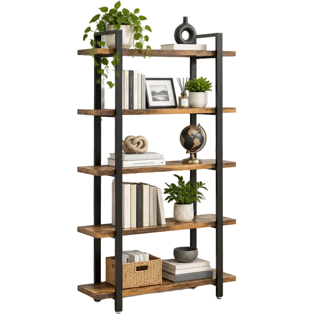 Modcraft 5 Shelf Rustic Brown Ladder Bookcase Image 2