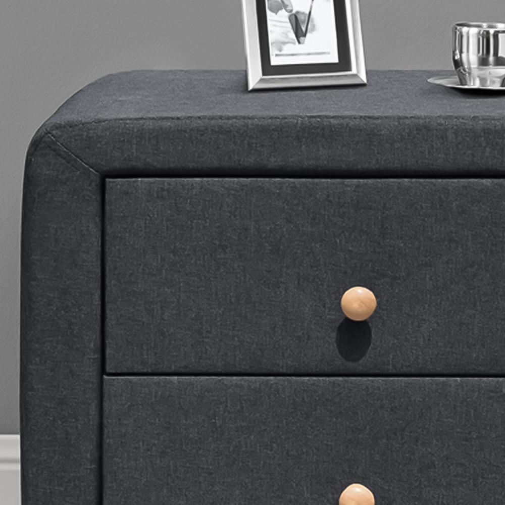 Brooklyn 2 Drawer Grey and Oak Linen Bedside Table Image 2
