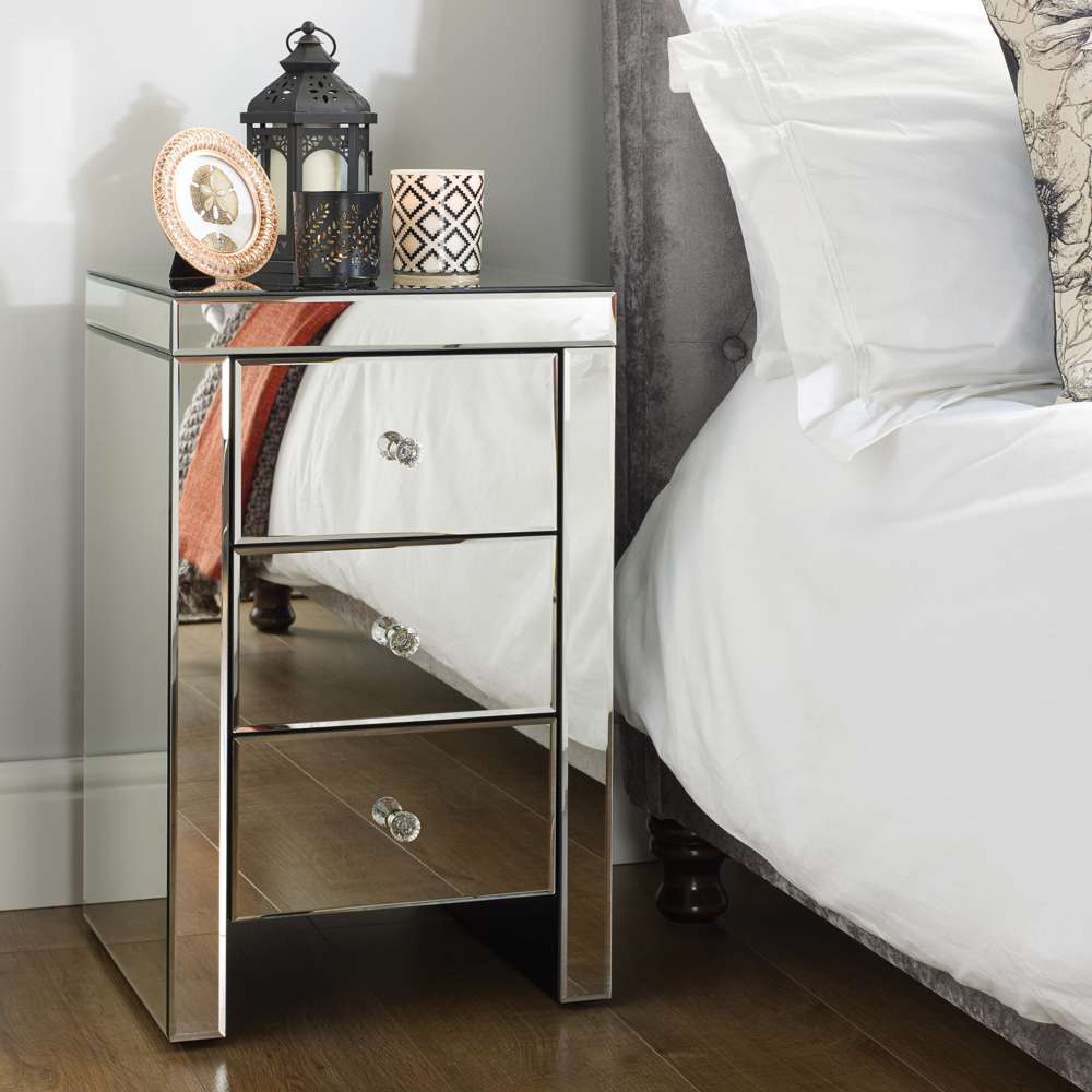 Birlea Seville 3 Drawer Mirrored Bedside Table Image 7