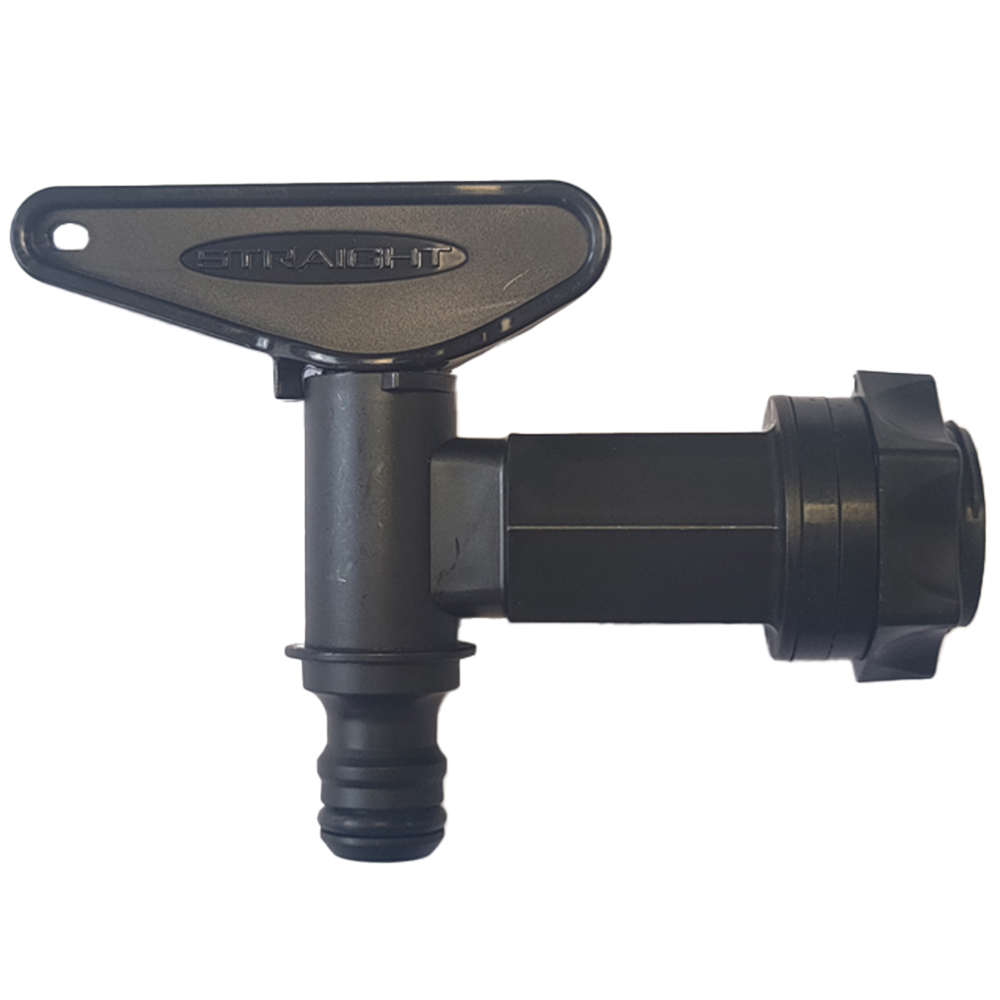 Straight PLC Black Water Butt Tap with Nut and 2 Washers Image 3