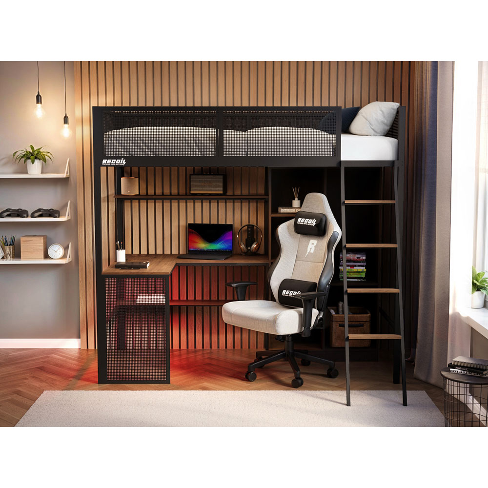 Recoil Graynite Metal Gaming High Sleeper with Shelf and Storage Image 4