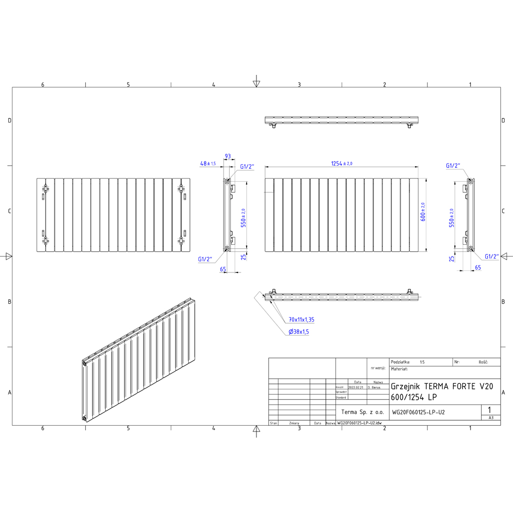 Terma Forte 4488 BTU Metallic Grey Double Panel Radiator 600 x 1254mm Image 9