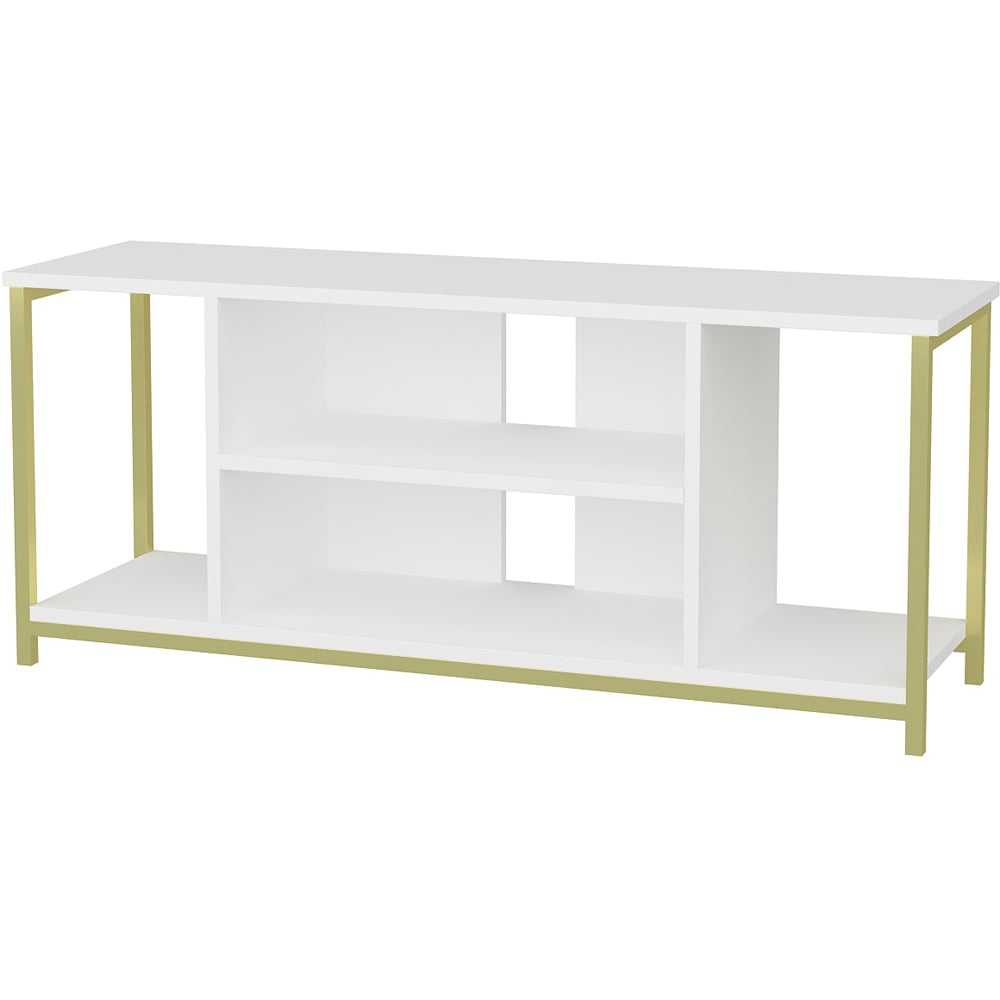 Decorotika Rinaldo 4 Open Shelf Gold and White Wide TV Unit Image 2
