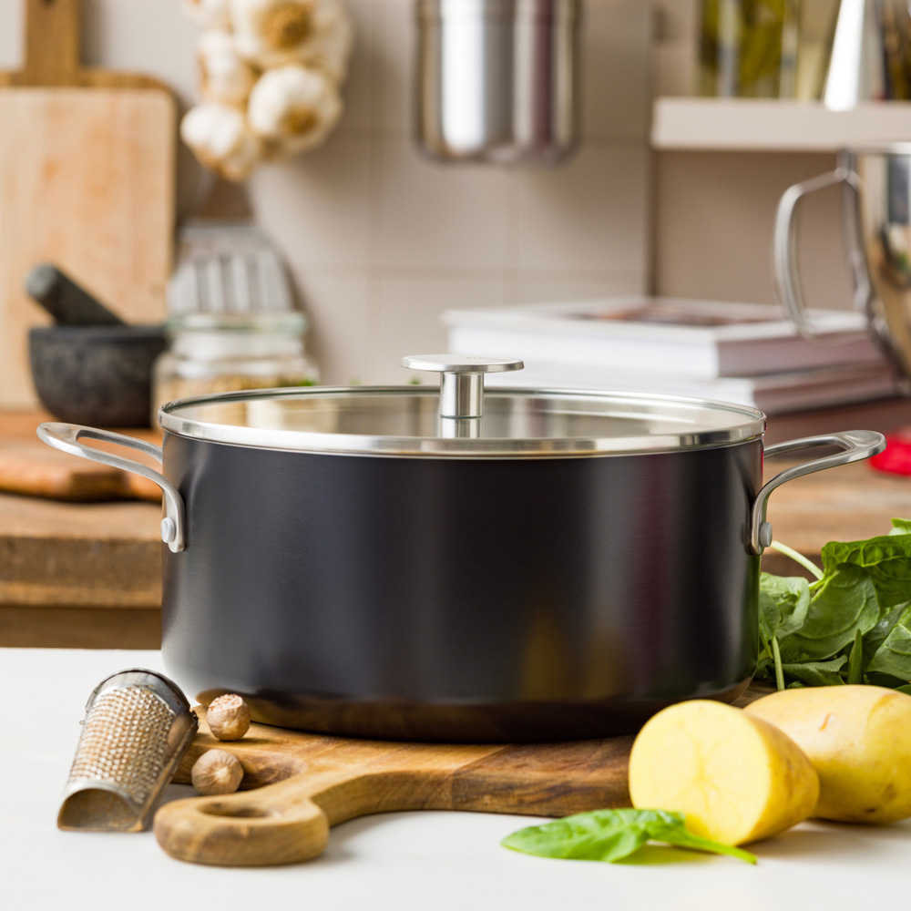 KitchenAid Coloured 24cm Matte Black Aluminium Casserole with Lid Image 2