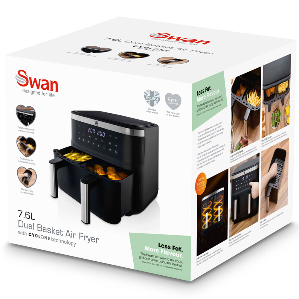 Swan SD10518BLK Black Cyclonic Dual Digital Air Fryer 7.6L Image 8