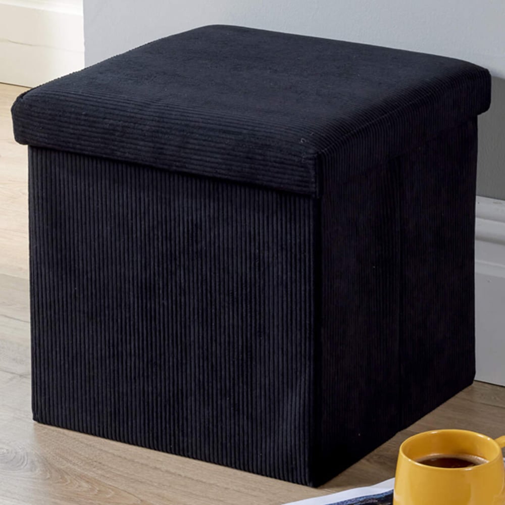 Home Source Black Corduroy Upholstered Folding Ottoman Image 1