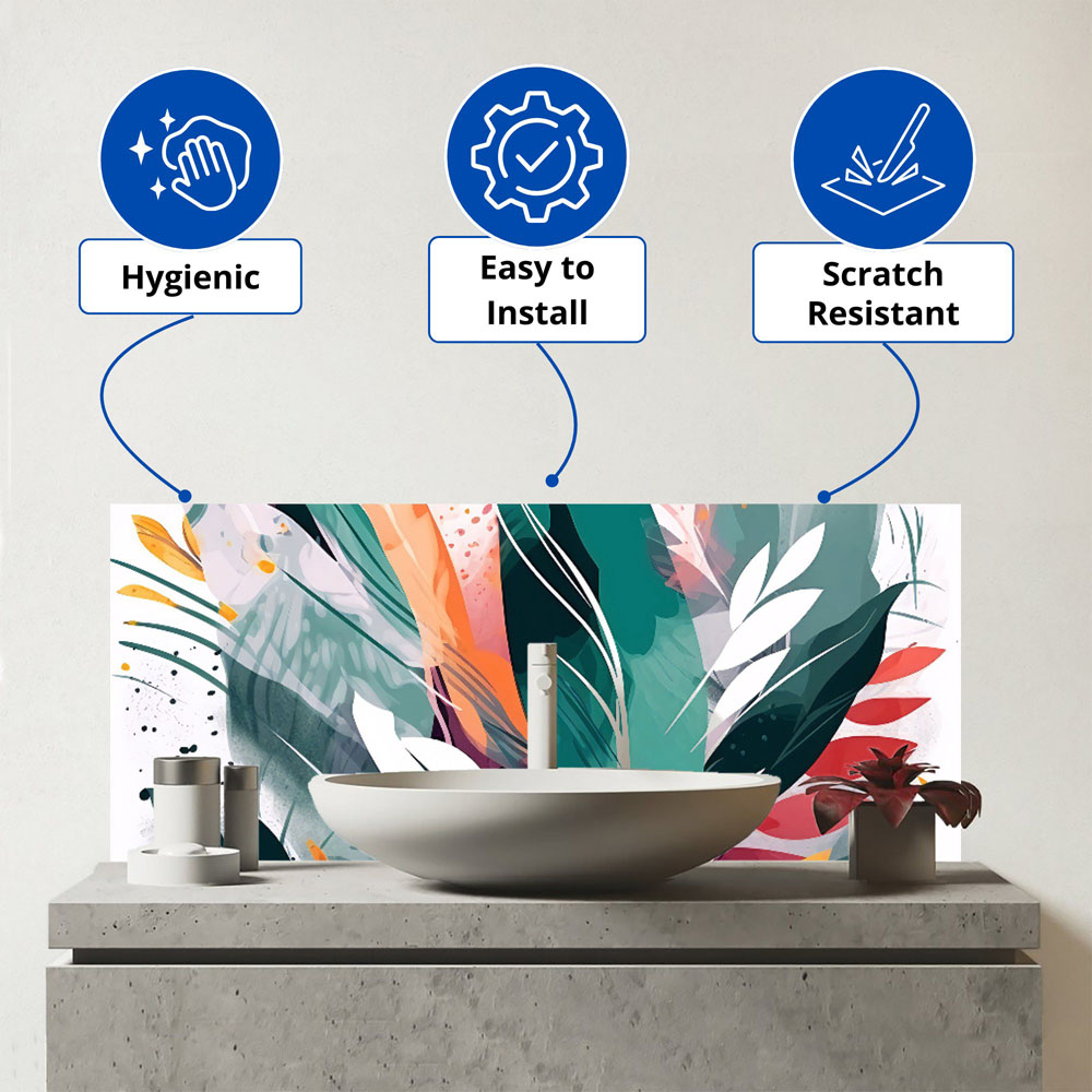 Warren Reed Designer Coloured Abstract Feather Leaves Glass Bathroom Splashback 25 x 60cm Image 3