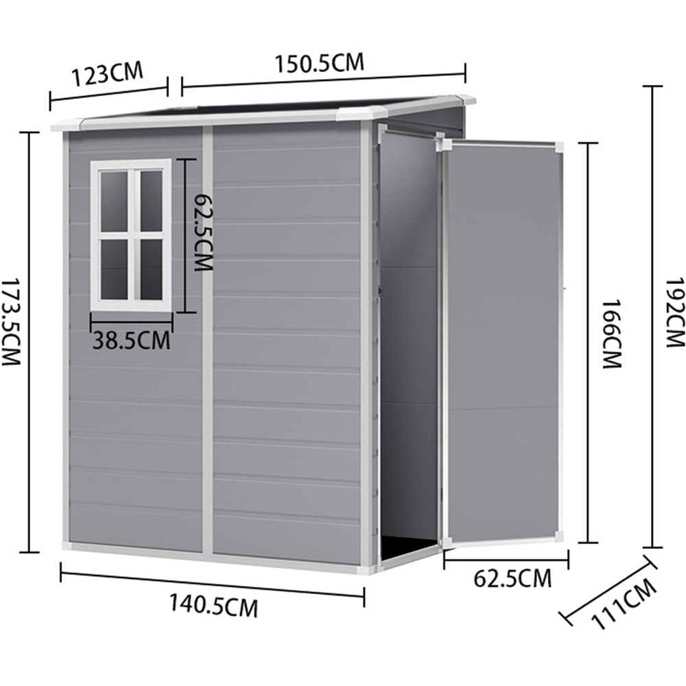 Living and Home 5 x 4ft Grey Waterproof Outdoor Storage Shed Image 8