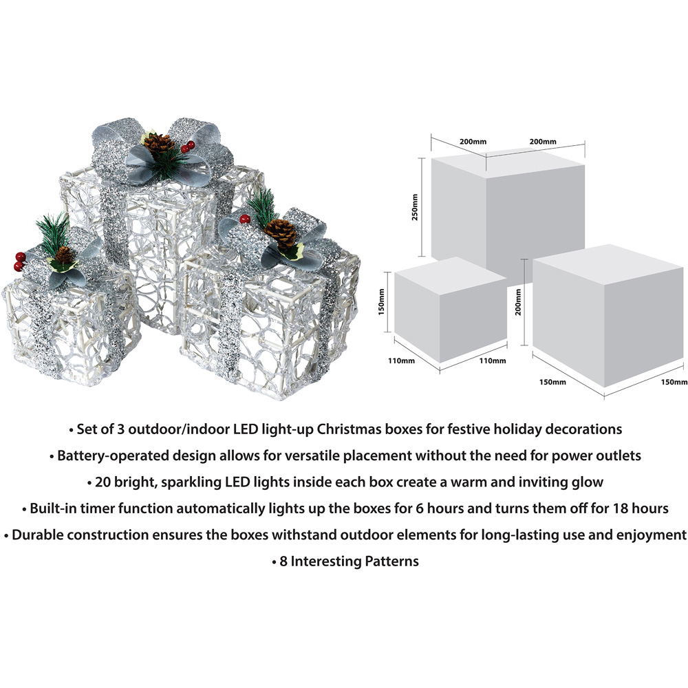 Xmas Haus Silver LED Outdoor Christmas Present Set of 3 Image 4