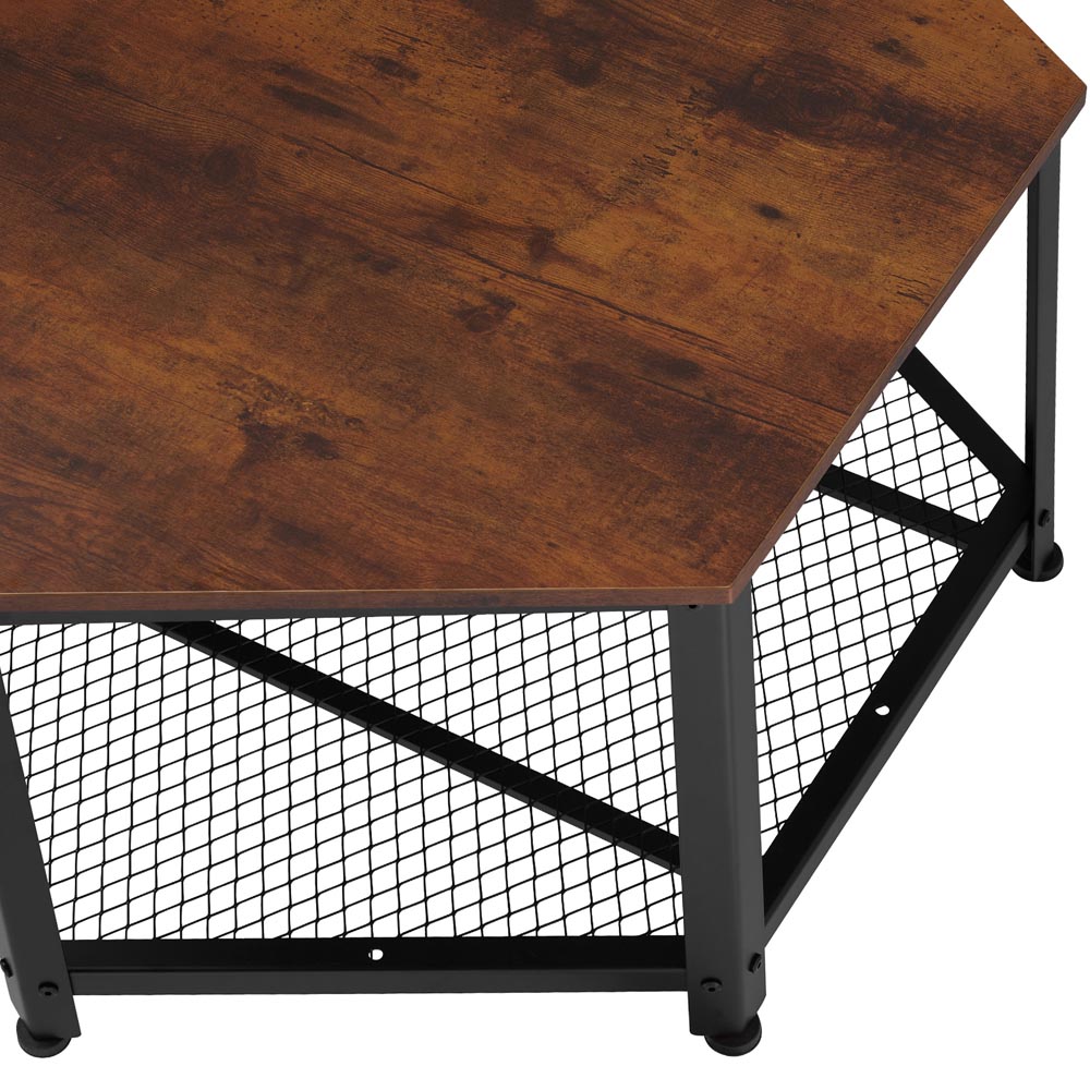 tectake Norwich Single Grid Shelf Dark Wood Hexagonal Coffee Table Image 3