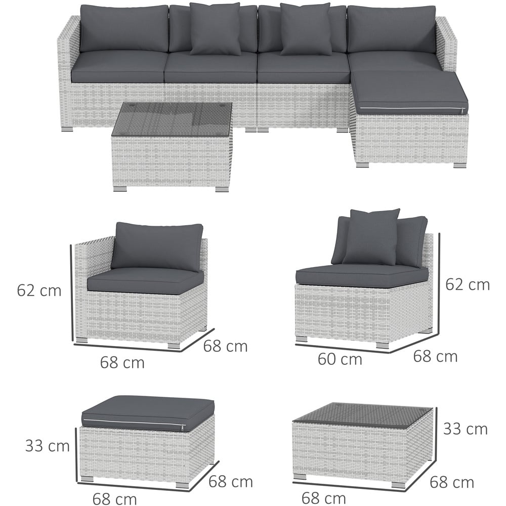 Outsunny 5 Seater Mixed Grey Rattan Corner Sofa Set Image 9