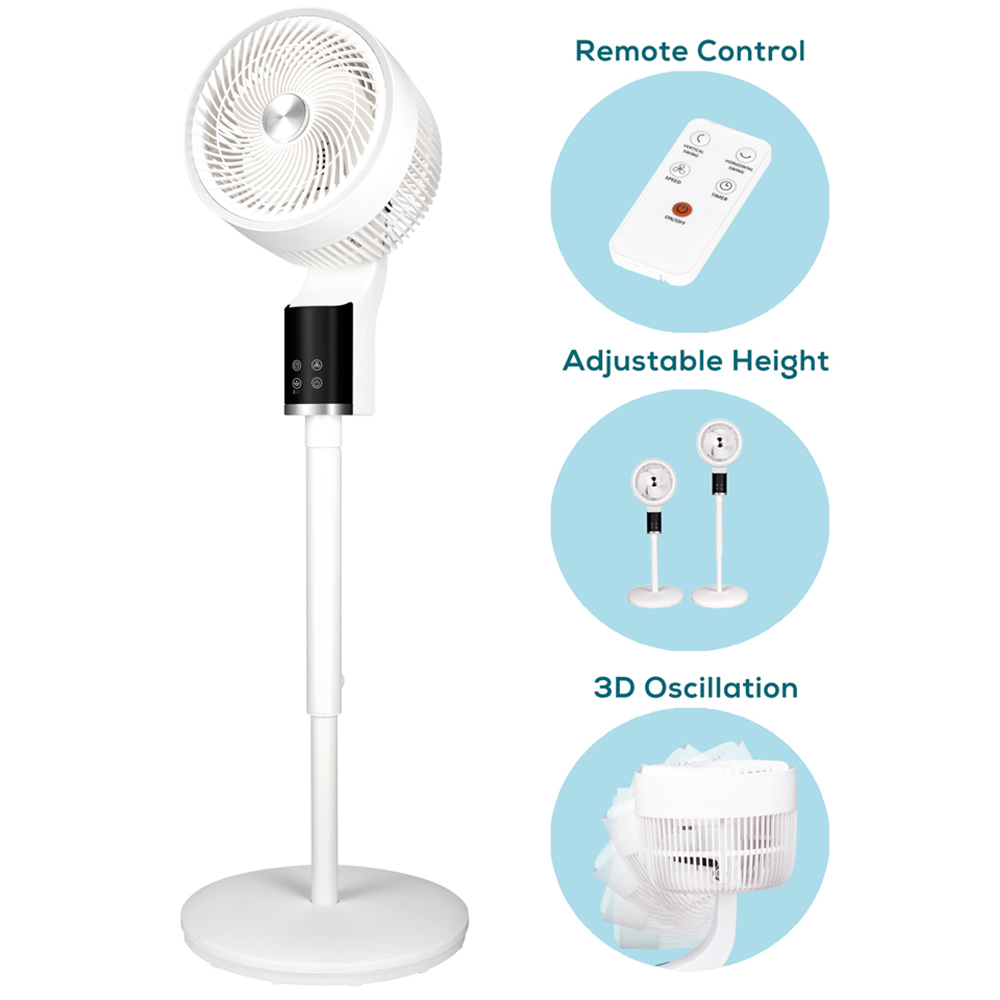 TCP White Quiet Powerful Cooling 3D Oscillation Remote Control Pedestal Fan Image 6