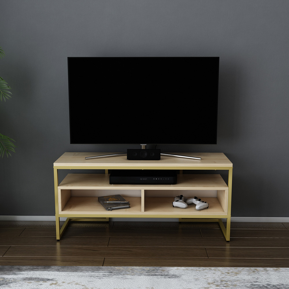 Decorotika Merrion 3 Shelf Gold and Oak TV Unit Image 4