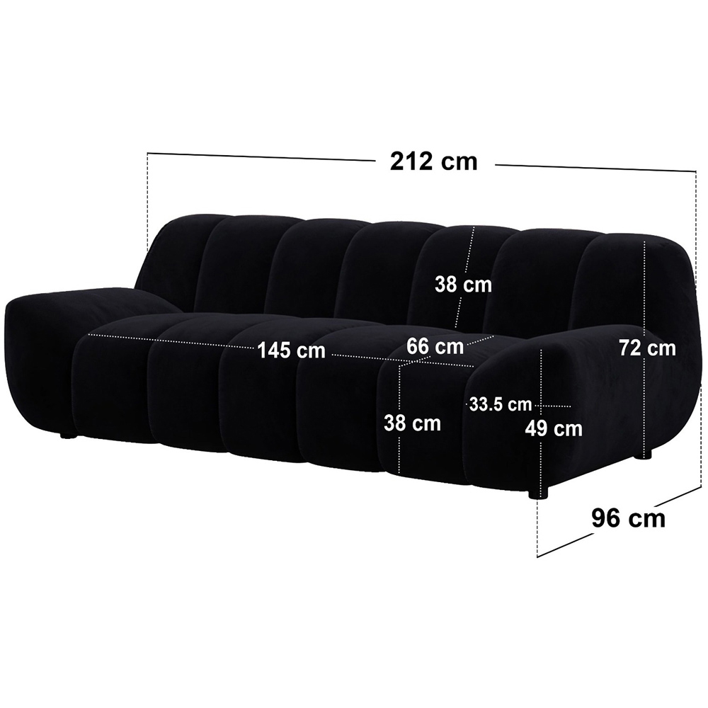 SOLACE+CO Macy Black Velvet Large 3 Seater Sofa Image 7