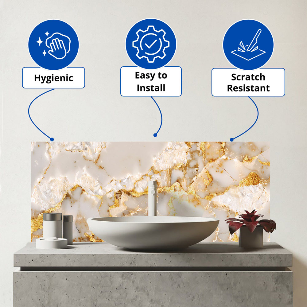 Warren Reed Designer Gold and White Quartz Effect Bathroom Splashback 25 x 60cm Image 3