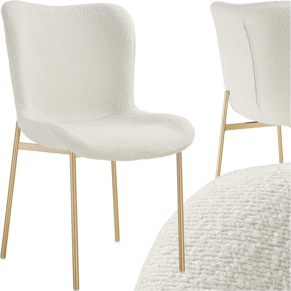 tectake Tessa White and Gold Boucle Padded Dining Chair Image 2