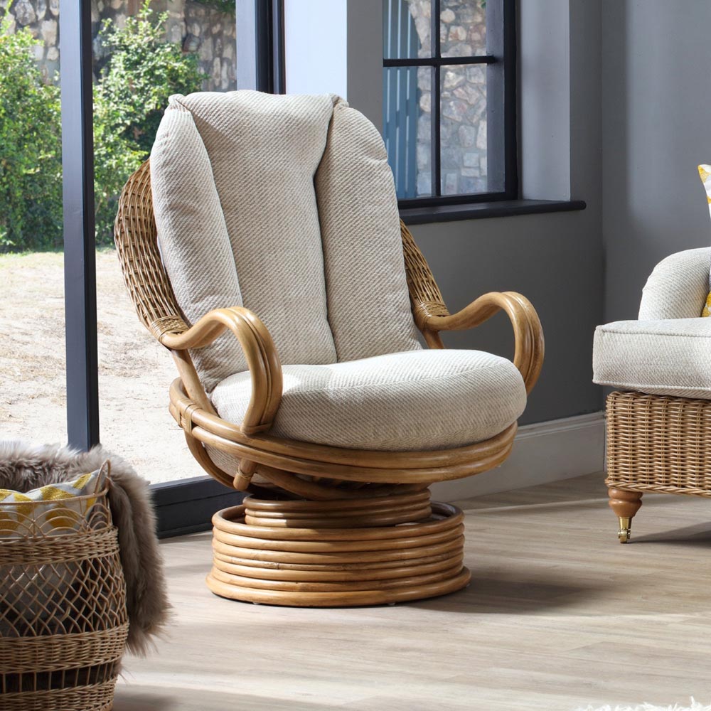 Desser Furniture Seville Light Oak Natural Rattan Jasper Swivel Rocking Chair Image 3