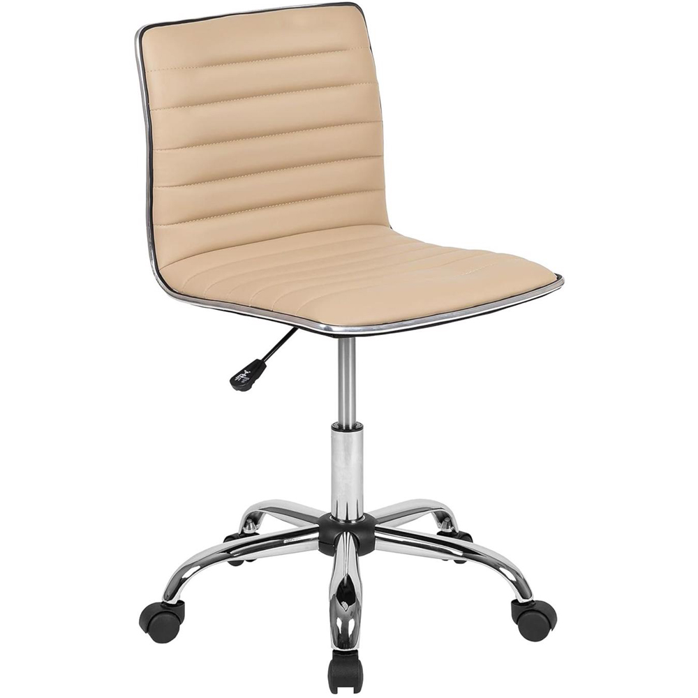 FWStyle Beige Faux Leather Ribbed Designer Office Chair Image 2