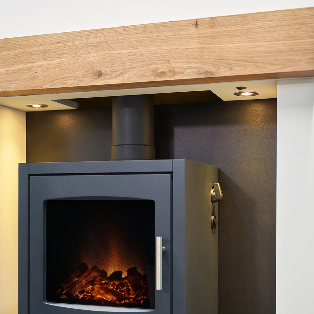 Acantha Pre-Built Media Wall 1 with Charcoal Grey Bergen Electric Stove Image 4