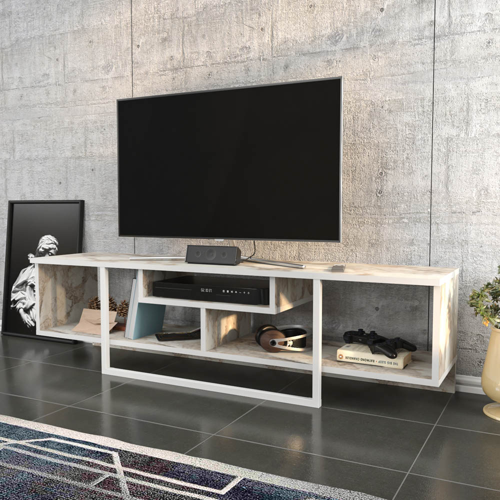 Decorotika Asal 3 Shelf Ephesus and White Modern TV Unit Image 3