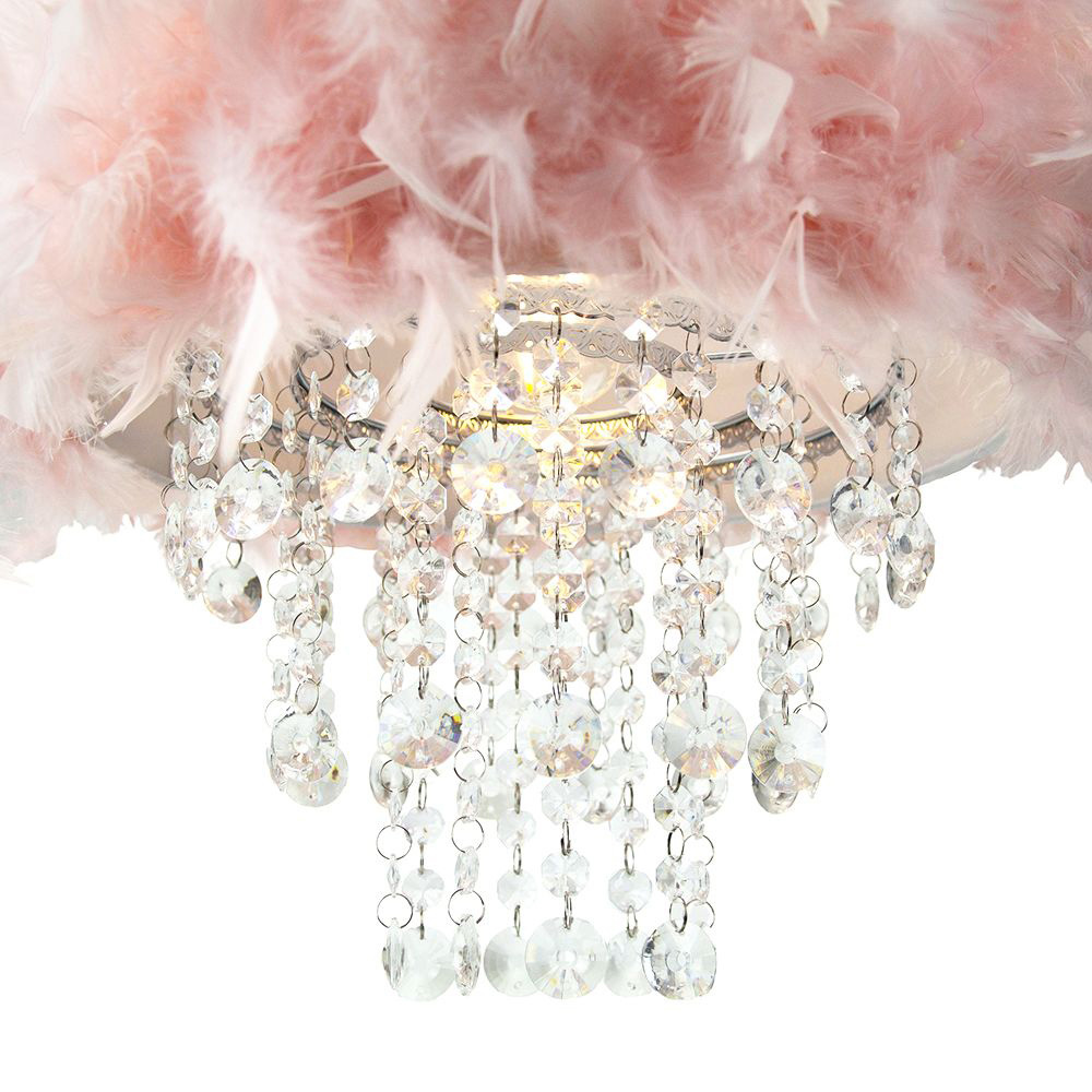 Happy Homewares Pink Feather Pendant Shade with Transparent Acrylic Droplets Image 4