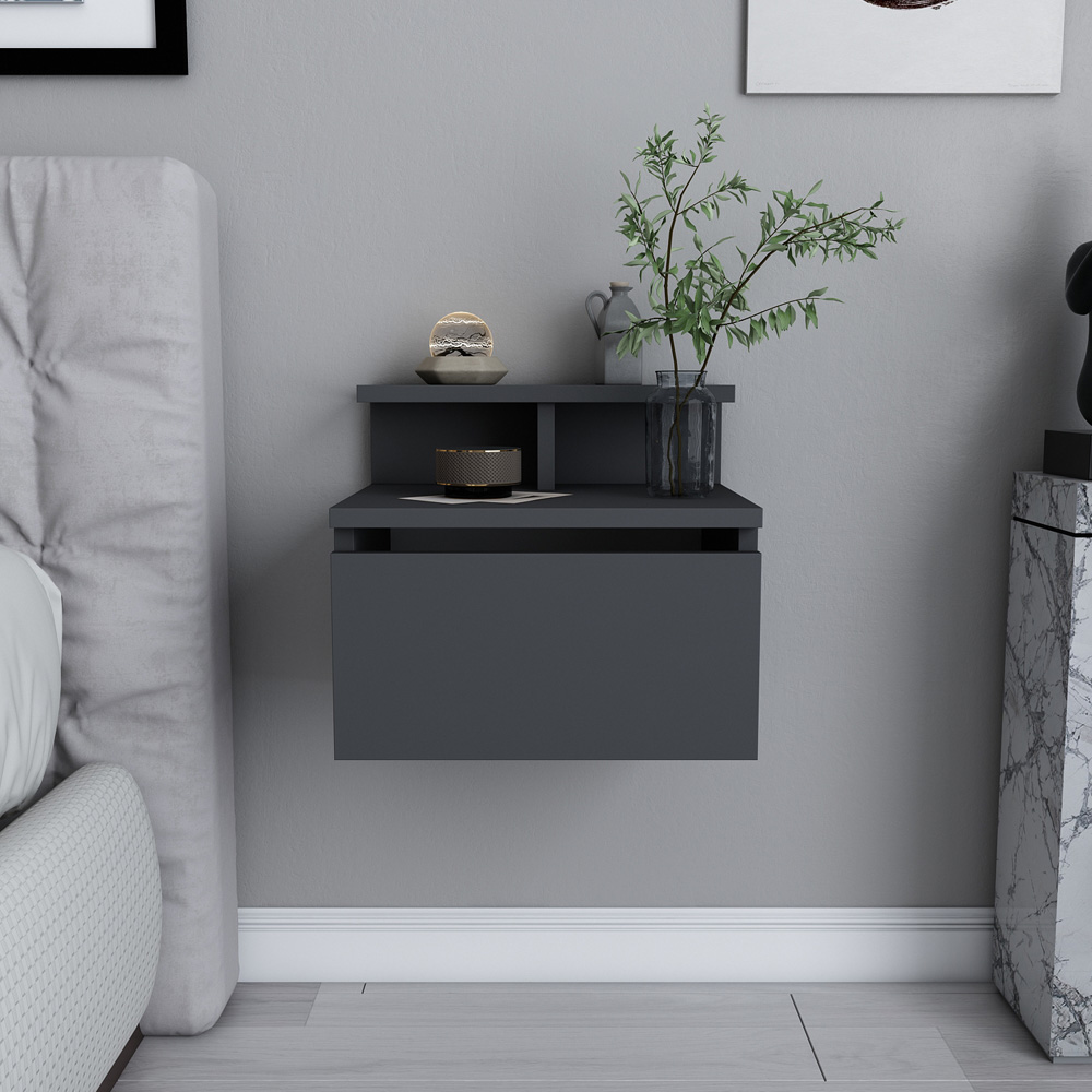 Decorotika Alice Single Drawer Single Shelf Anthracite Floating Bedside Table Image 4