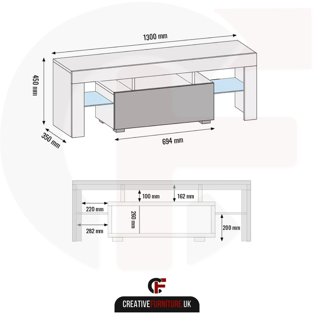 Creative Furniture Floe Oak and White Gloss Single Door 3 Shelf TV Unit Image 8