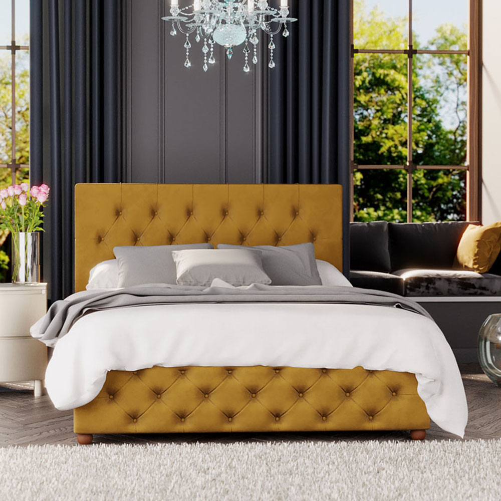 Laurence Llewelyn-Bowen Luna Single Ochre Plush Velvet Ottoman Bed Image 1