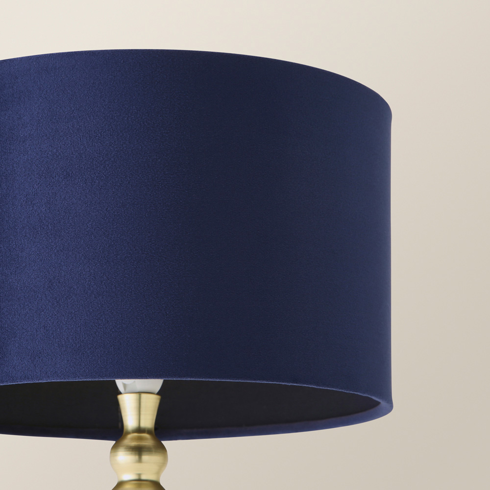 ValueLights Maggie Navy Blue Velvet and Gold Drum Shade Candlestick LED Table Lamp Image 3