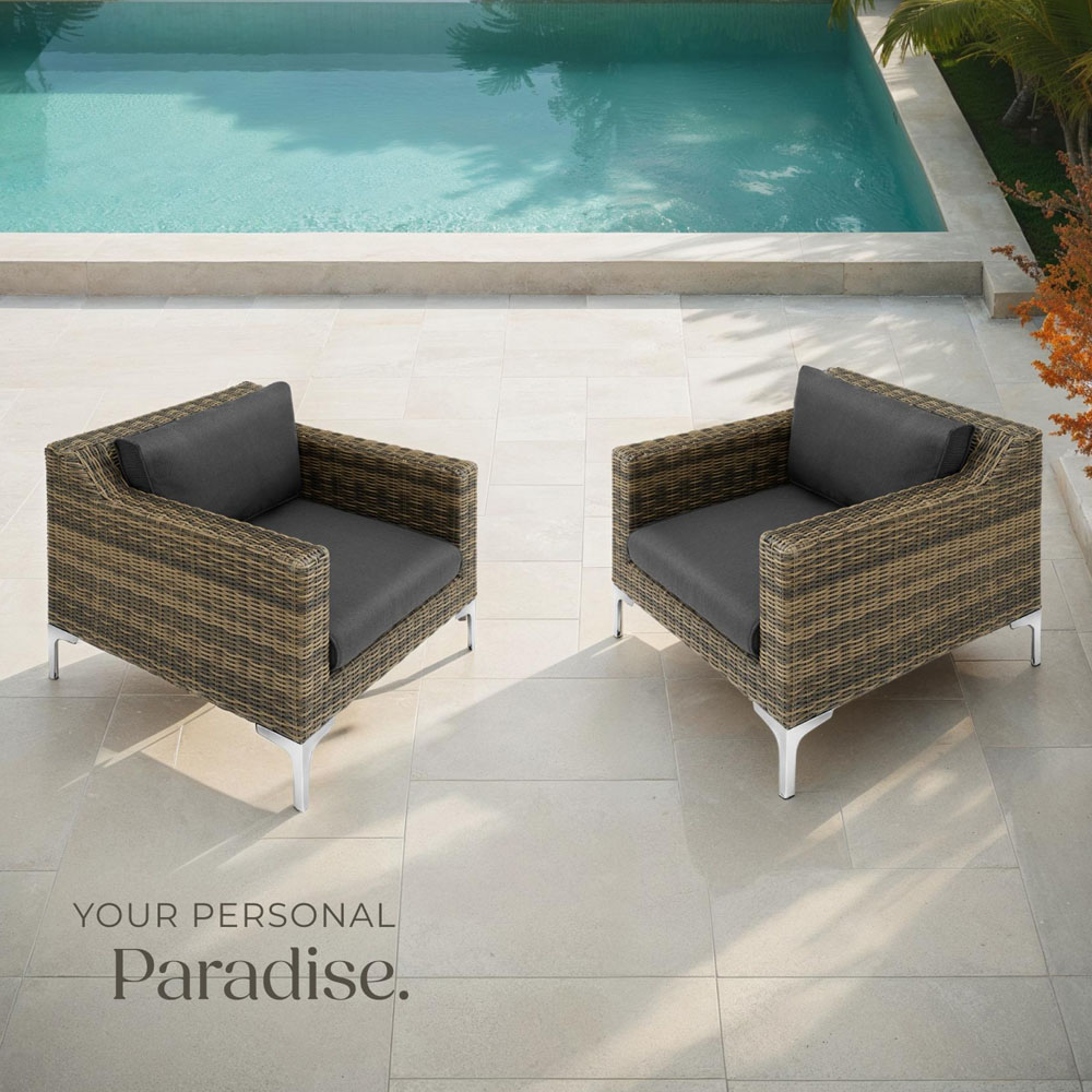 tectake Villanova Rattan Garden Armchair with Cushion Set of 2 Image 8