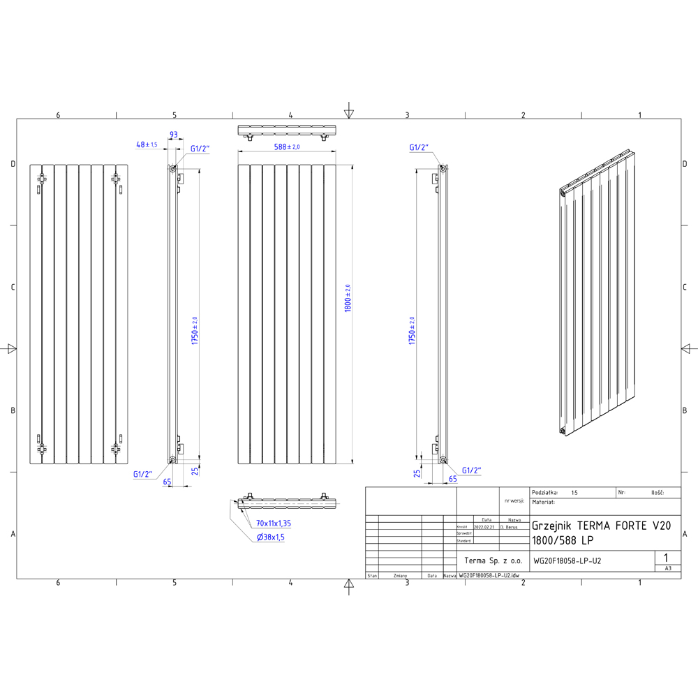 Terma Forte 5555 BTU White Double Panel Radiator 1800 x 588mm Image 9