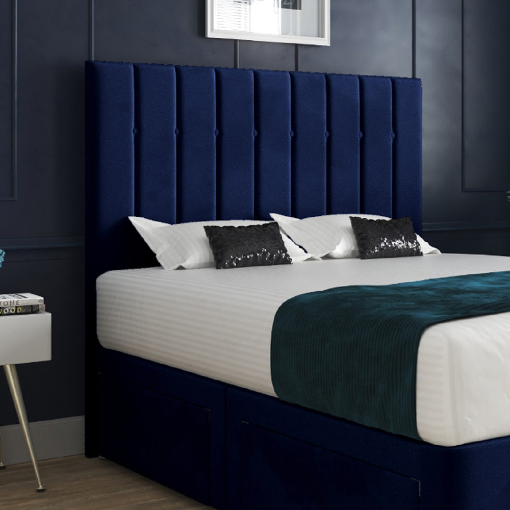 Marcelo Blue Small Double Velvet Upholstered Divan Bed Frame with Linear Headboard Image 3