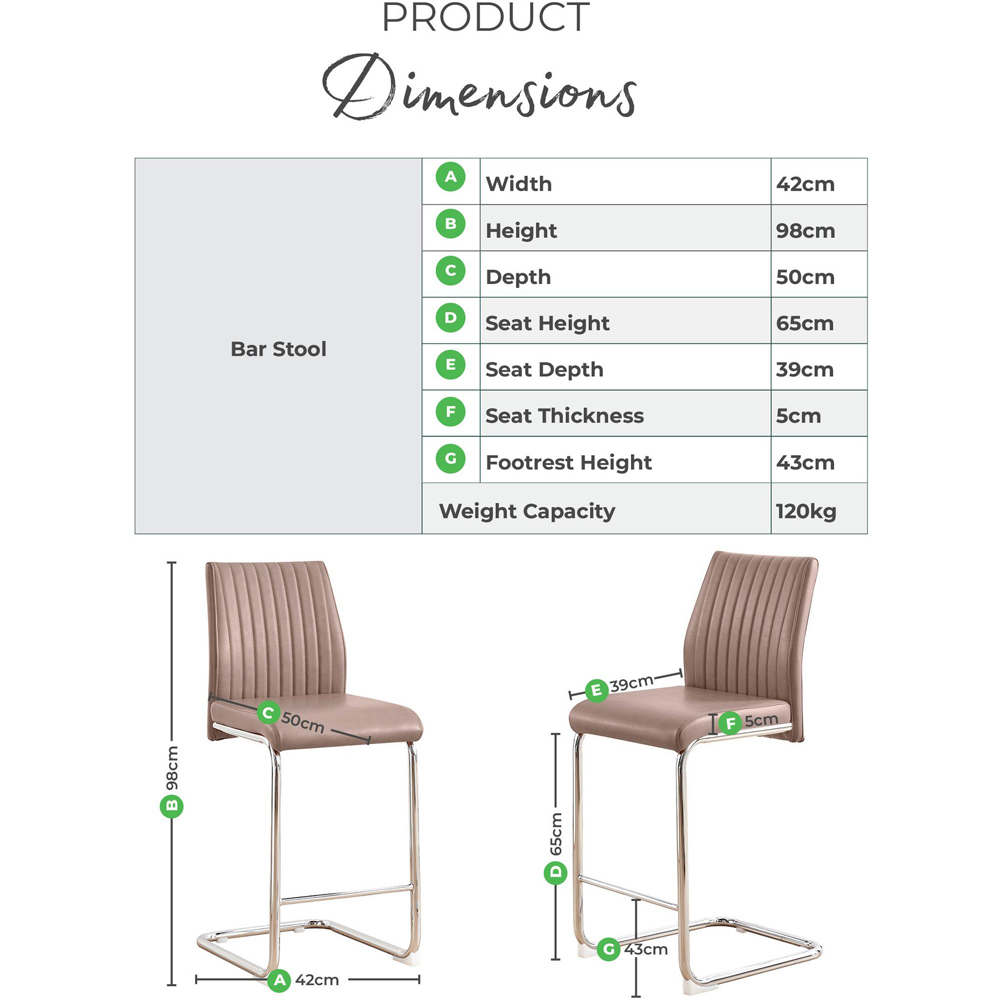 Furniturebox Fontana Tan and Silver Faux Leather Bar Chair Set of 2 Image 9