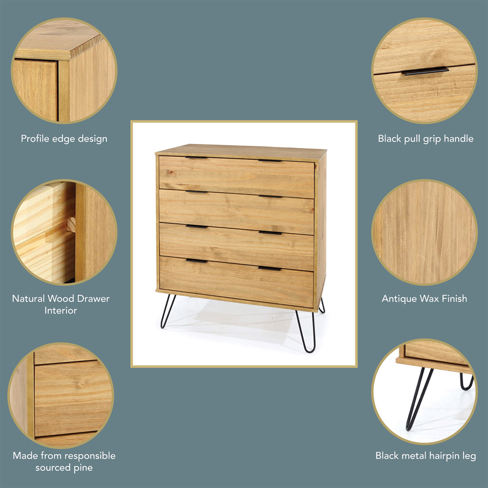 Augusta 4 Drawer Pine Chest of Drawers Image 7