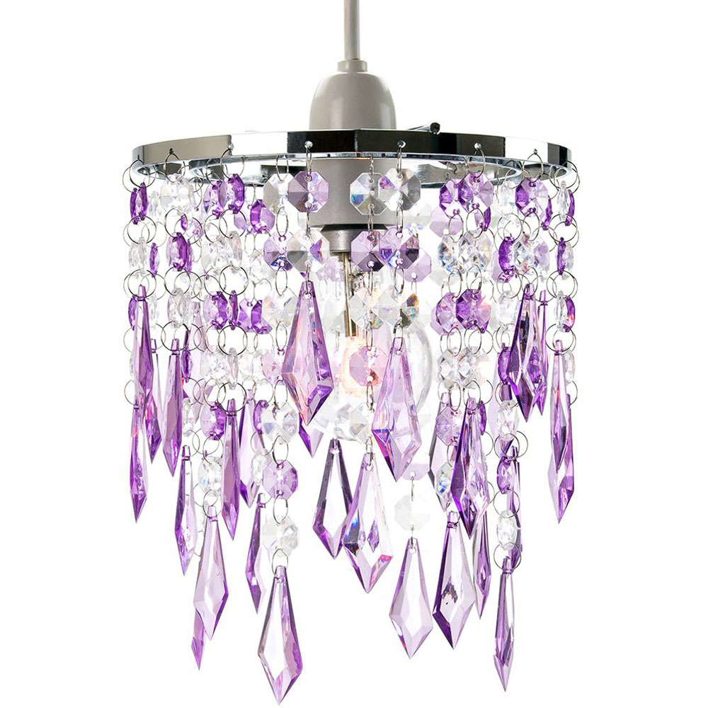 Happy Homewares Modern Waterfall Design Clear and Purple Acrylic Drops and Beads Pendant Shade Image 2