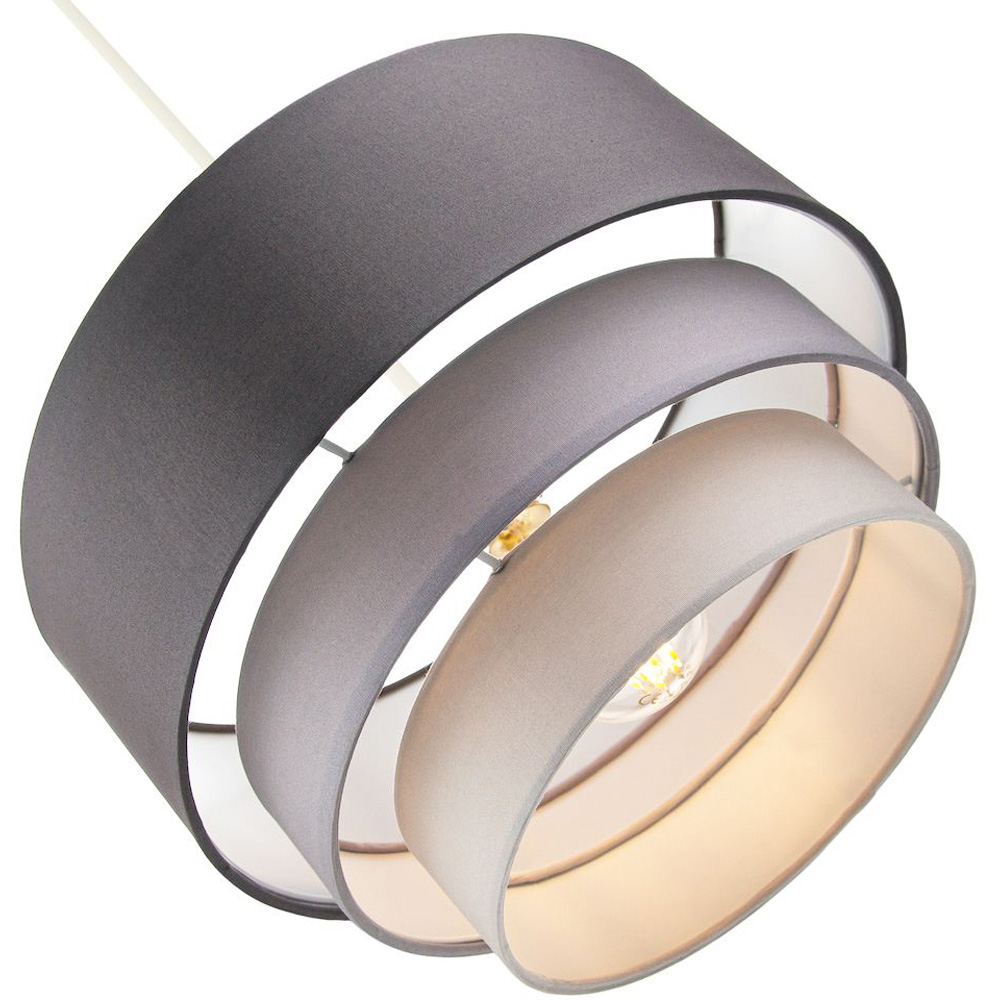 Happy Homewares 3 Tier Grey Cotton Round Pendant Shade Image 3