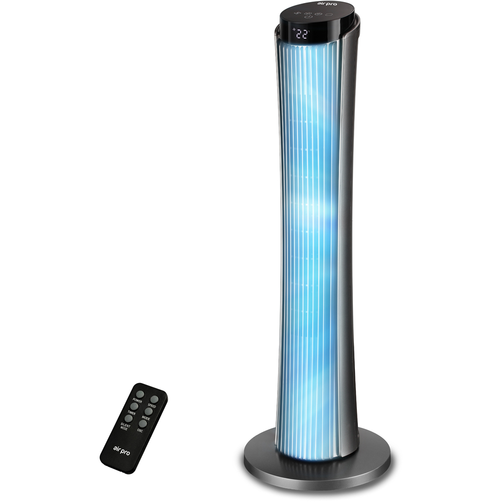 Air Pro Grey Oscillating Bladeless Tower Fan with Remote 34 inch Image 2