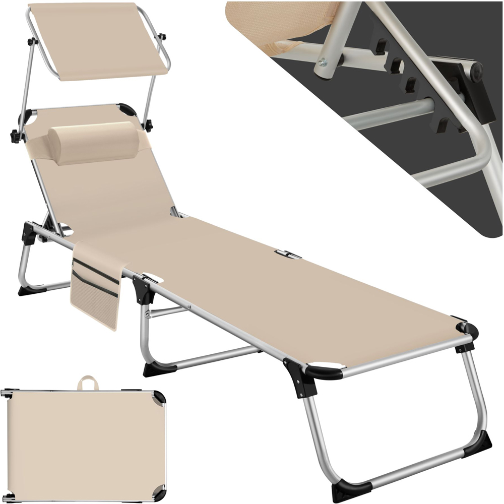 tectake Aurelie Beige Foldable and Adjustable Sun Lounger with Headrest Image 2