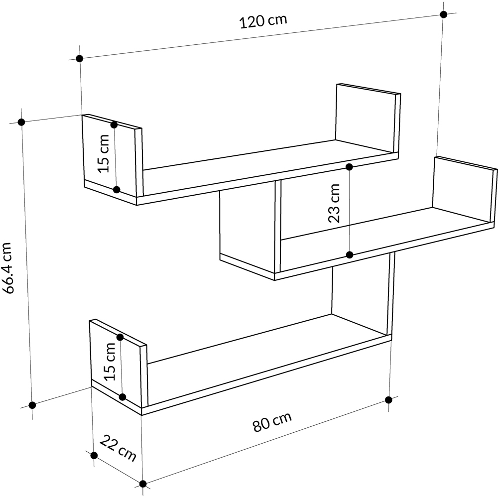 Decortie Tibet 3 Shelf Dark Oak Effect Zigzag Wall Mounted Bookcase Image 7