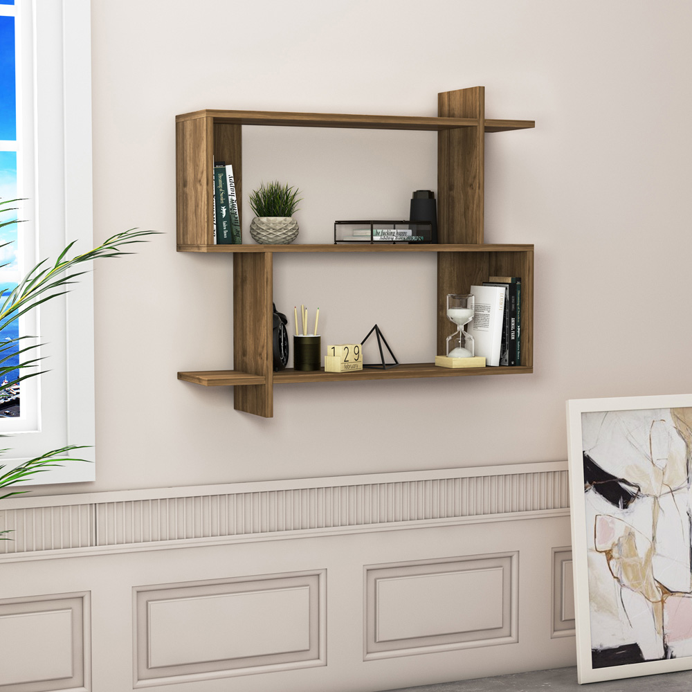 Decorotika Mina 3 Tier Walnut Zigzag Floating Shelf Image 5