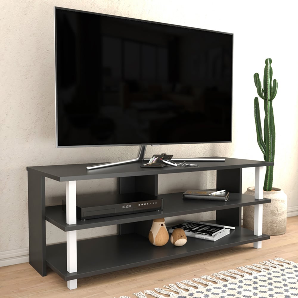 Decorotika Pueblo 4 Open Shelf White and Anthracite Wide TV Unit Image 6