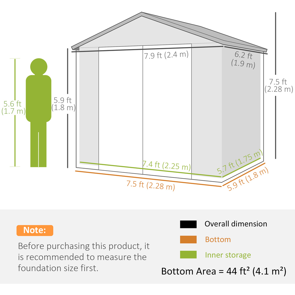 Outsunny 8 x 6ft Light Grey Garden Shed Storage with Foundation Kit Image 7