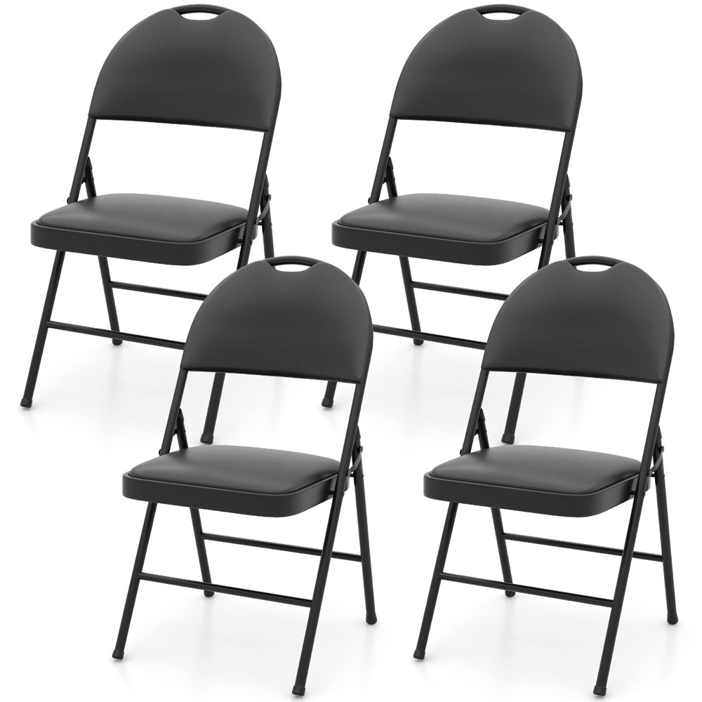 Costway Set of 4 Black Folding Chairs Padded Chairs with Carry Handle Image 2