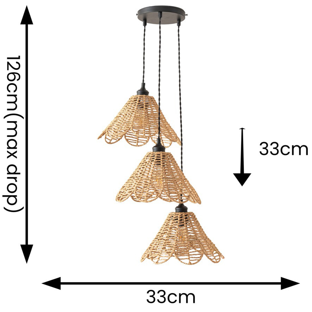 ValueLights Vine Rattan Flower Shade 3 Drop Cluster Black Ceiling LED Pendant Light Image 4