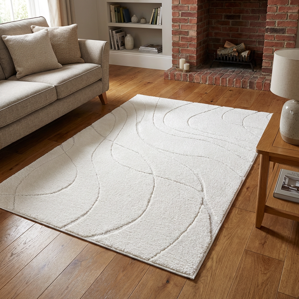 Nevada Abstract Swirl Rug - Cream / 160cm | Homebase