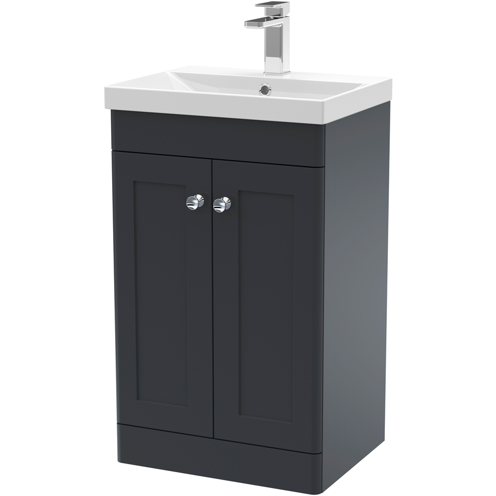 nuie Classique 2 Door Soft Black Floor Standing Unit and Thin-Edge Ceramic Basin 500mm Image 1