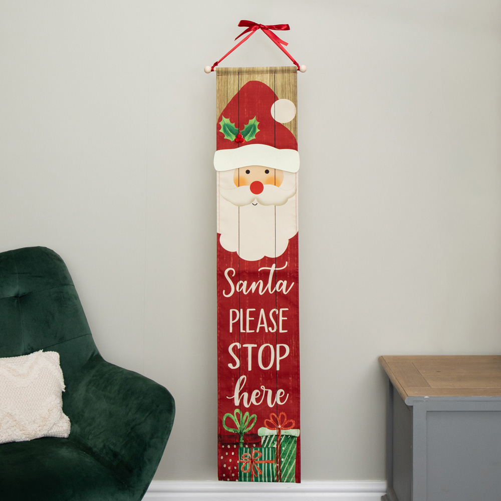 Samuel Alexander Warm White LED Fabric Light Up Hanging Christmas Santa Stop Here Banner 120cm Image 2