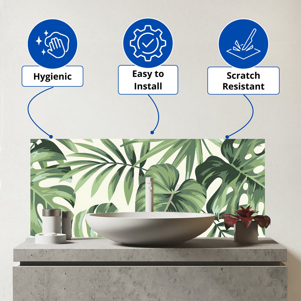 Warren Reed Designer Exotic Palm Leaves Glass Bathroom Splashback 25 x 60cm Image 3